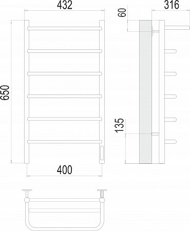 Полка П6 400х650 Электро (quick touch) Полотенцесушитель  TERMINUS Киров - фото 3