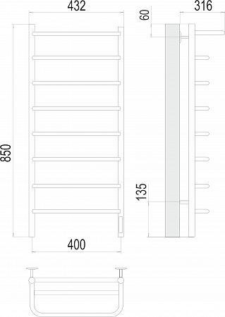 Полка П8 400х850 Электро (quick touch) Полотенцесушитель  TERMINUS Киров - фото 3