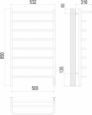 Полка П8 500х850 Электро (quick touch) Полотенцесушитель  TERMINUS Киров - фото 3