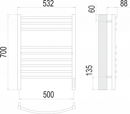 Классик П9 500х700 электро (sensor quick touch)  Полотенцесушитель TERMINUS Киров - фото 3