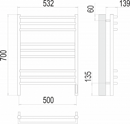 Прато П9 500х700 электро (sensor quick touch) Полотенцесушитель  TERMINUS Киров - фото 3