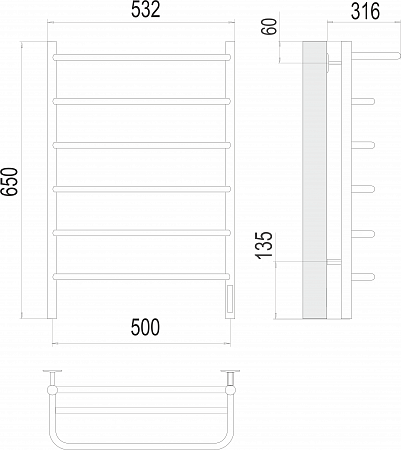 Полка П6 500х650 Электро (quick touch) Полотенцесушитель  TERMINUS Киров - фото 3